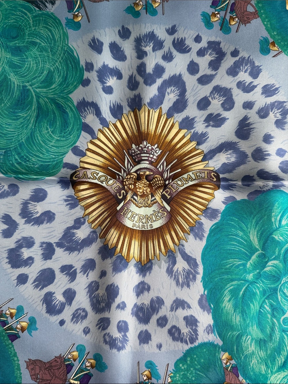 HERMES Silk Scarf in Blue & Teal with Baroque Equine Motif - - Picture 3 of 8